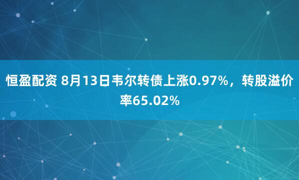 恒盈配资 8月13日韦尔转债上涨0.97%，转股溢价率65.02%
